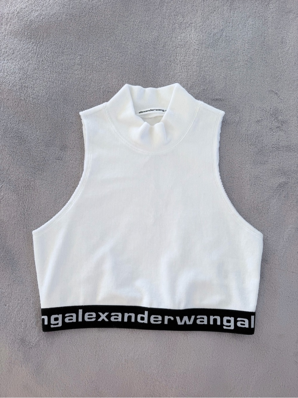 Alexander Wang White Sleeveless Cropped Tank with Logo Band Size L